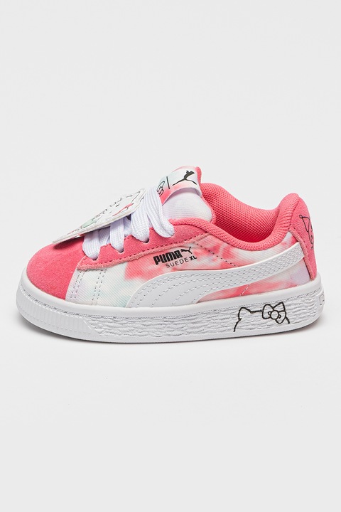 Puma, Hello Kitty & Friends, Pantofi sport tie-dye cu garnituri de piele intoarsa, Alb/Roz, 21 EU