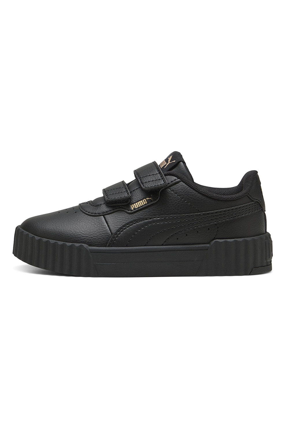 Puma, Pantofi sport din piele ecologica cu inchidere velcro Carina 3.0, Auriu, Negru, 28 EU