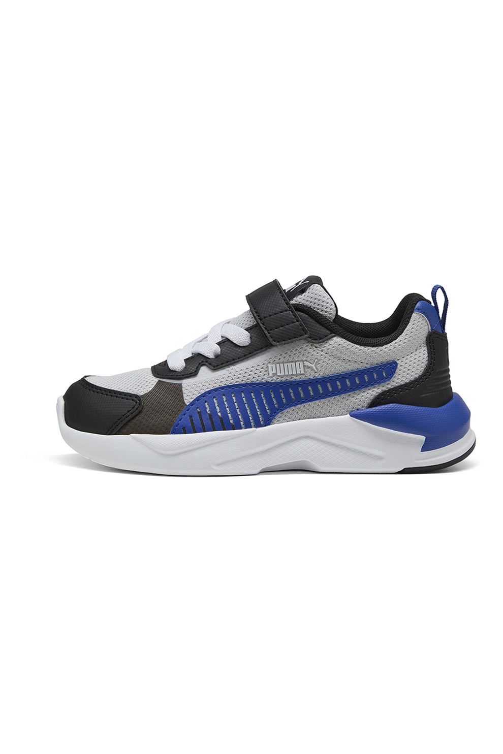 Puma, Pantofi sport din material textil si piele ecologica cu inchidere velcro X-Ray 3, Negru, Gri deschis, Albastru royal, 28 EU