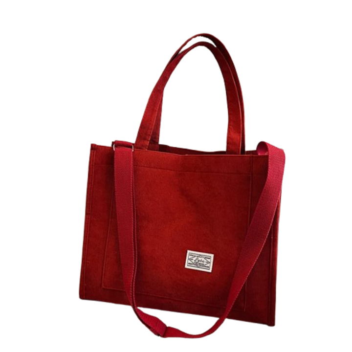 Kordbársony válltáska, ZHONYEE, méretek 26x20x13 cm, nagy kapacitású, zsebekkel, Piros, 26.7x21.6x14