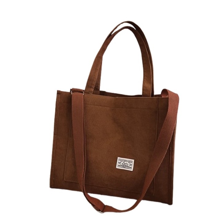 Geanta de umar din corduroy, ZHONYEE, dimensiuni 10.5x8.5x5.5 inch, capacitate mare, cu buzunare, Maro, 26.7x21.6x14