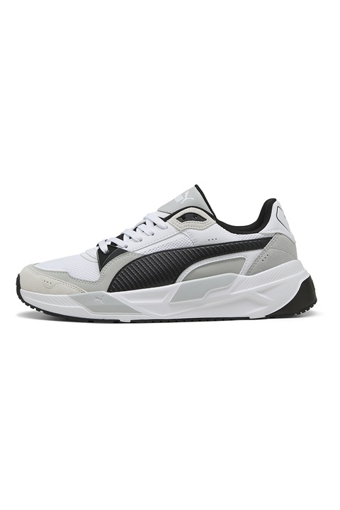 Puma, Pantofi sport cu insertii de piele intoarsa Trinity 2, Alb/Negru/Gri