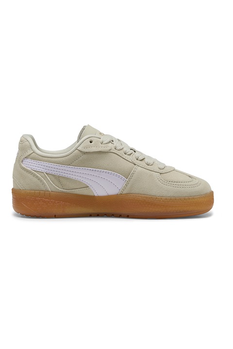Puma, Pantofi sport Palermo Moda Xtra Gum low-cut, Alb/Maro nisip
