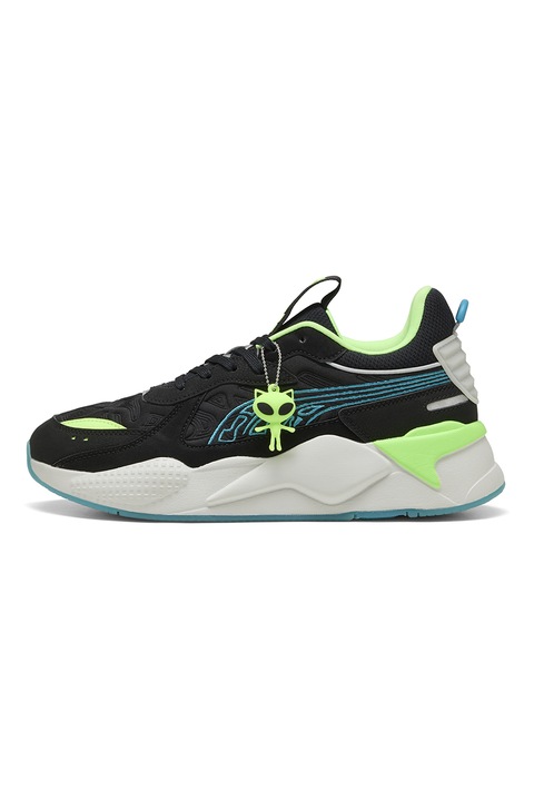 Puma, Pantofi sport cu insertii textile, Negru/Verde lime