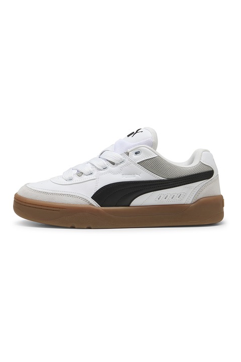 Puma, Pantofi sport cu insertii de piele intoarsa, Alb, Negru stins, 9.5
