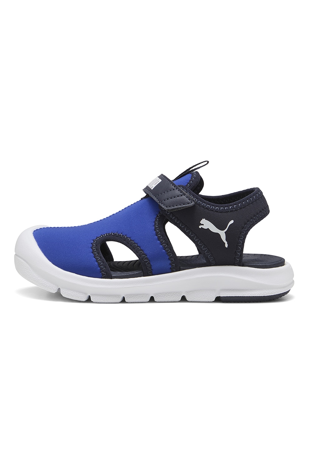 Puma, Sandale cu velcro si decupaje, Alb, Negru, Albastru royal, 33 EU