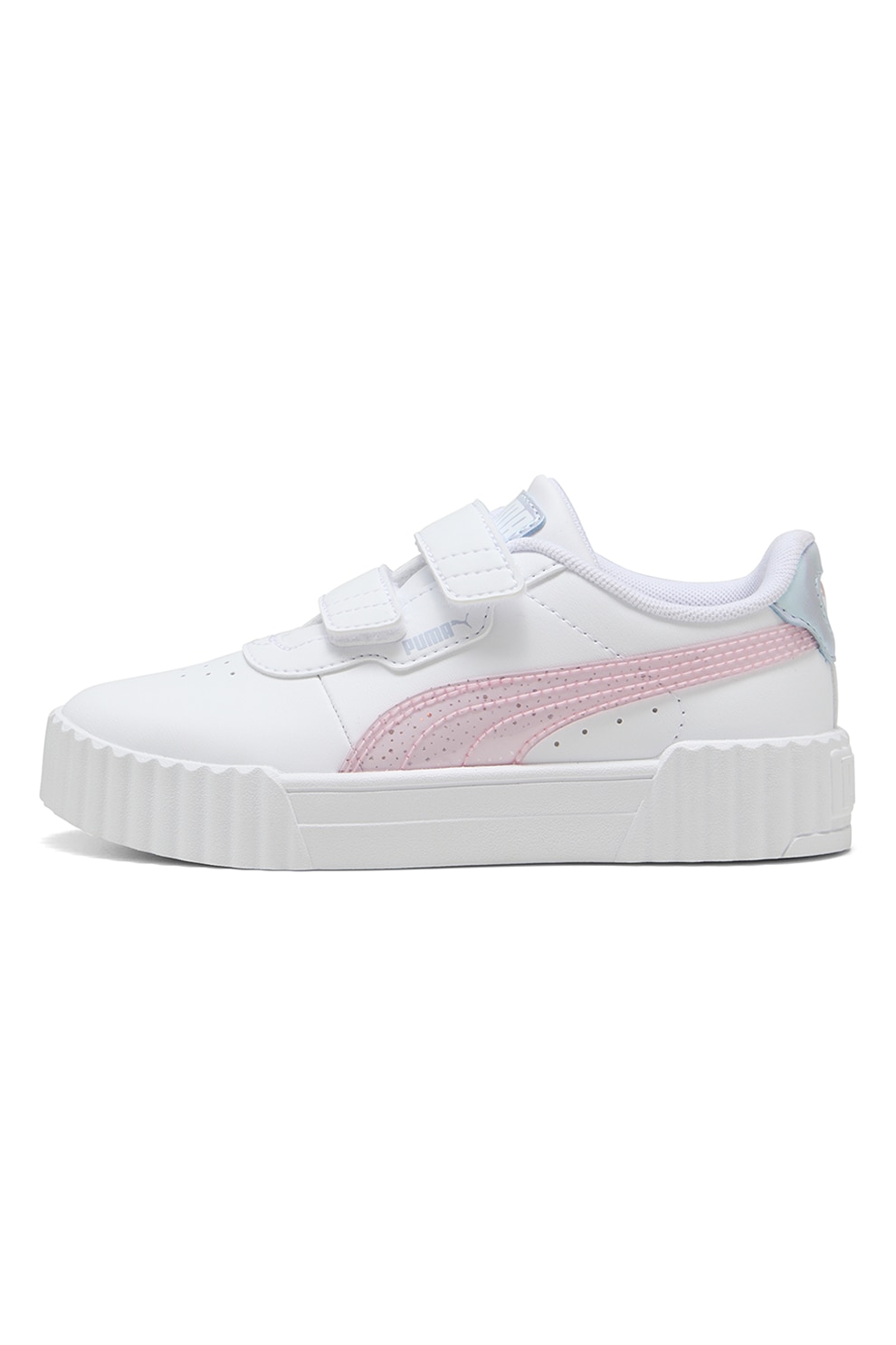 Puma, Pantofi sport cu velcro Carina 3.0 Blurry Dreams, Alb optic, Roz, 29 EU
