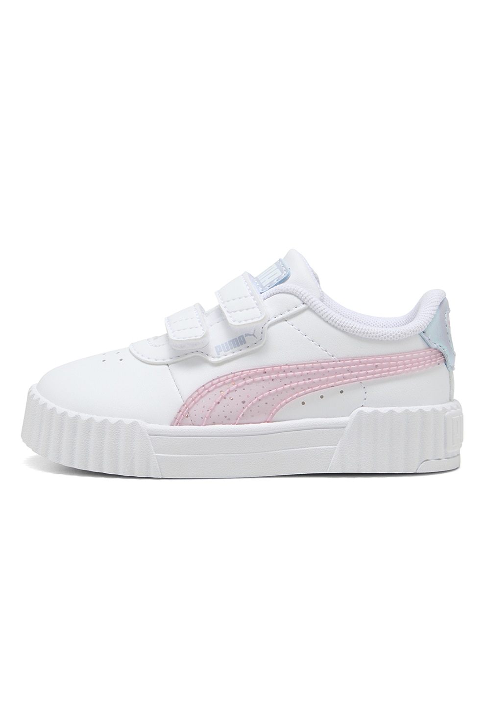 Puma, Pantofi sport Carina cu velcro 3.0 Blurry Dreams, Alb optic, Roz pal, 22 EU