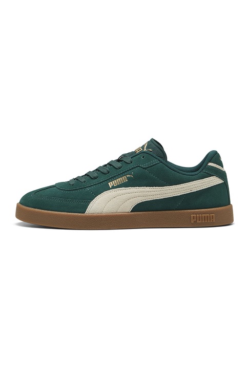 Puma, Pantofi sport Club II Era de piele intoarsa cu detaliu contrastant, Auriu/Bej/Verde persan