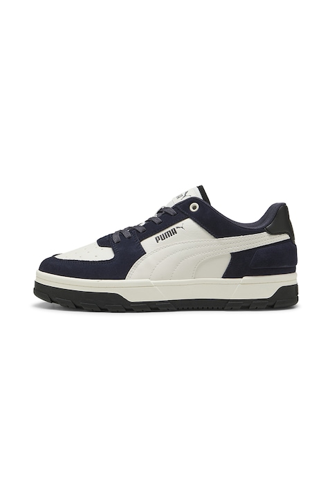 Puma, Pantofi sport unisex cu insertii de piele intoarsa Caven, Gri cenusiu/Bleumarin