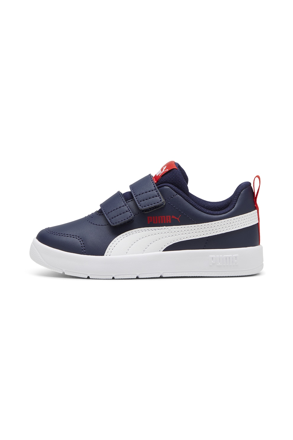 Puma, Pantofi sport Courtflex V3 cu velcro, Alb, Bleumarin, 32 EU