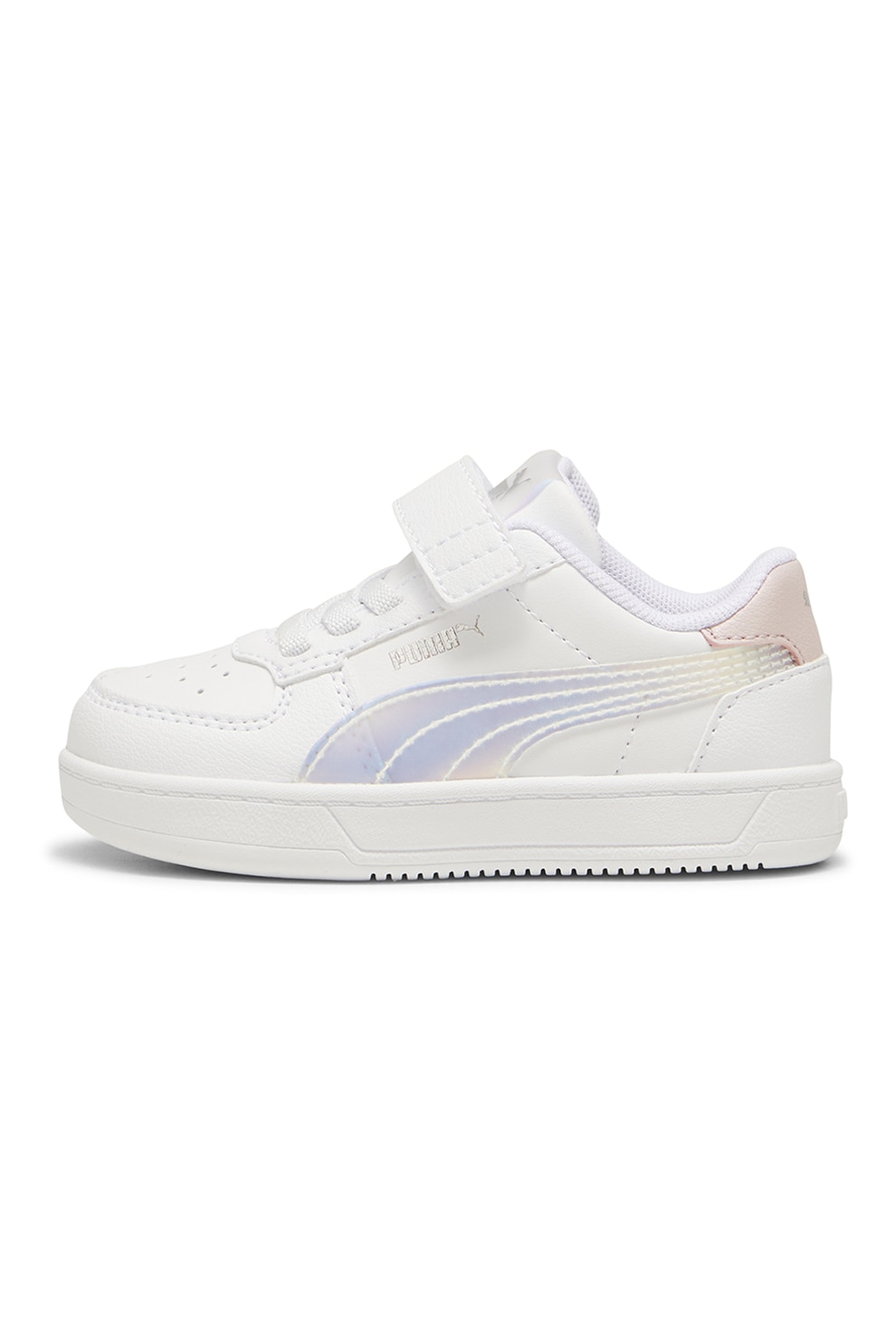 Puma, Pantofi sport de piele ecologica cu velcro, Roz pastel, Alb murdar, 21 EU