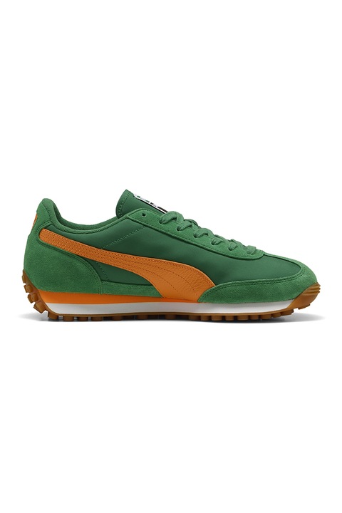 Puma, Pantofi sport Easy Rider Vintage cu garnituri de piele intoarsa, Verde padure, Portocaliu mandarina, 6.5