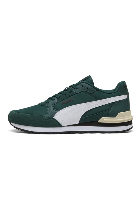 Puma, ST Runner v4 NL műbőr sneaker textil betétekkel, Fehér/Erdőzöld