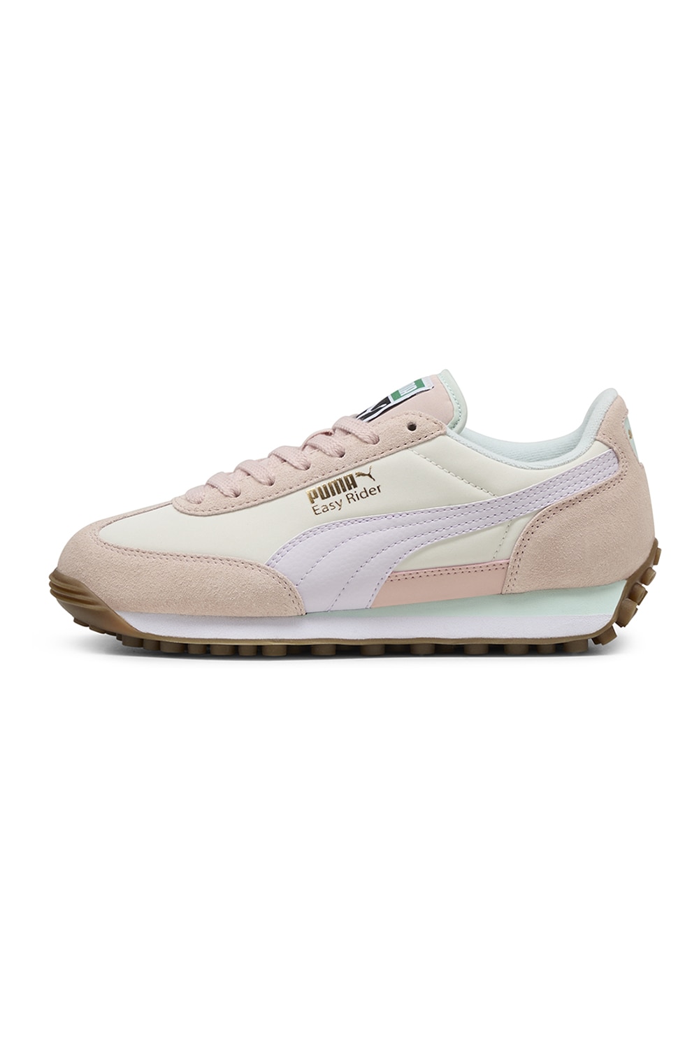 Puma, Pantofi sport Easy Rider de piele intoarsa si material textil, Alb fildes, Piersica, 37 EU