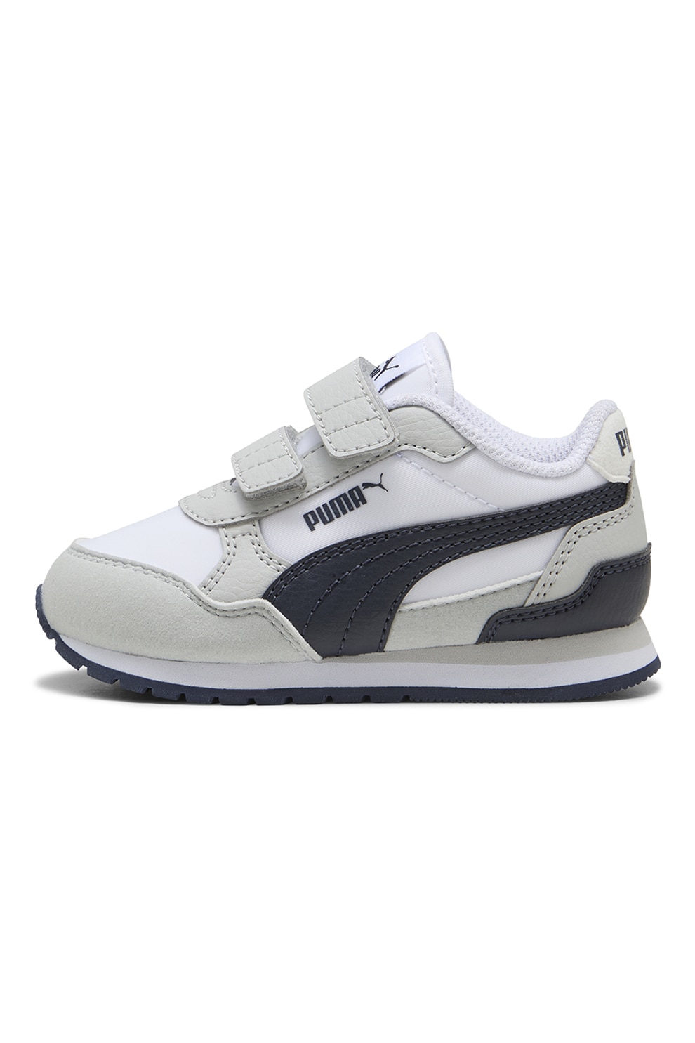 Puma, Pantofi sport ST Runner v4 NL cu inchidere velcro, Alb fildes, Gri, 22 EU