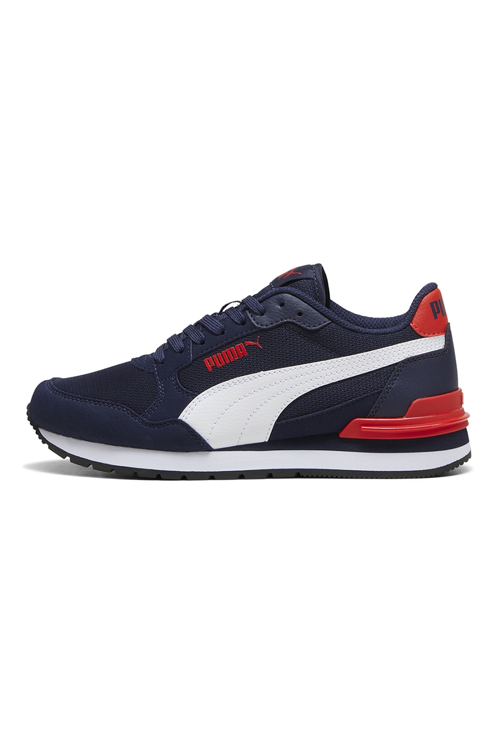 Puma, Pantofi sport ST Runner v4 cu insertii din material textil, Alb, Portocaliu, Albastru ultramarin, 37.5 EU