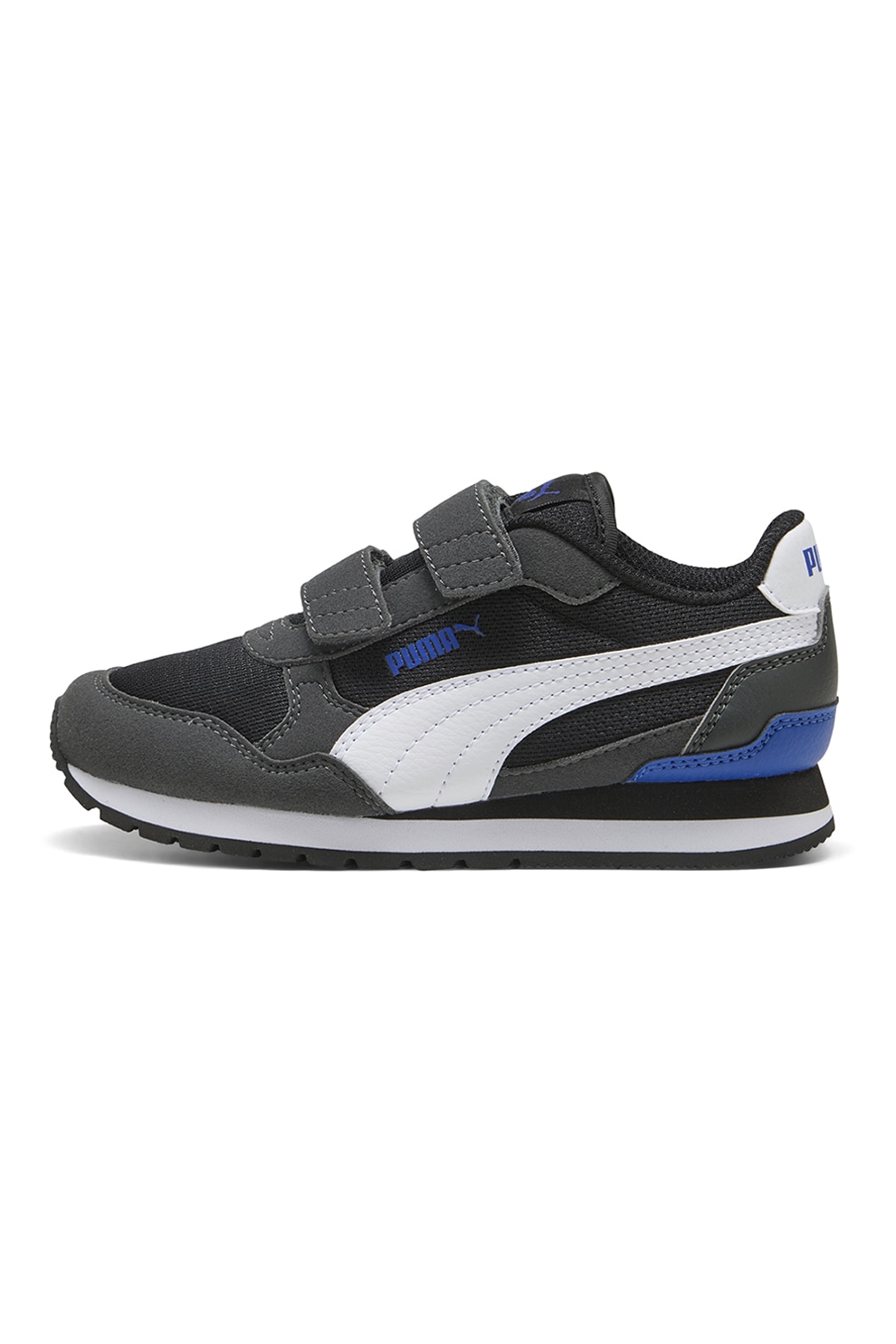 Puma, Pantofi sport ST Runner v4 cu bareta velcro si insertii de plasa, Alb, Negru stins, Albastru royal, 27.5 EU