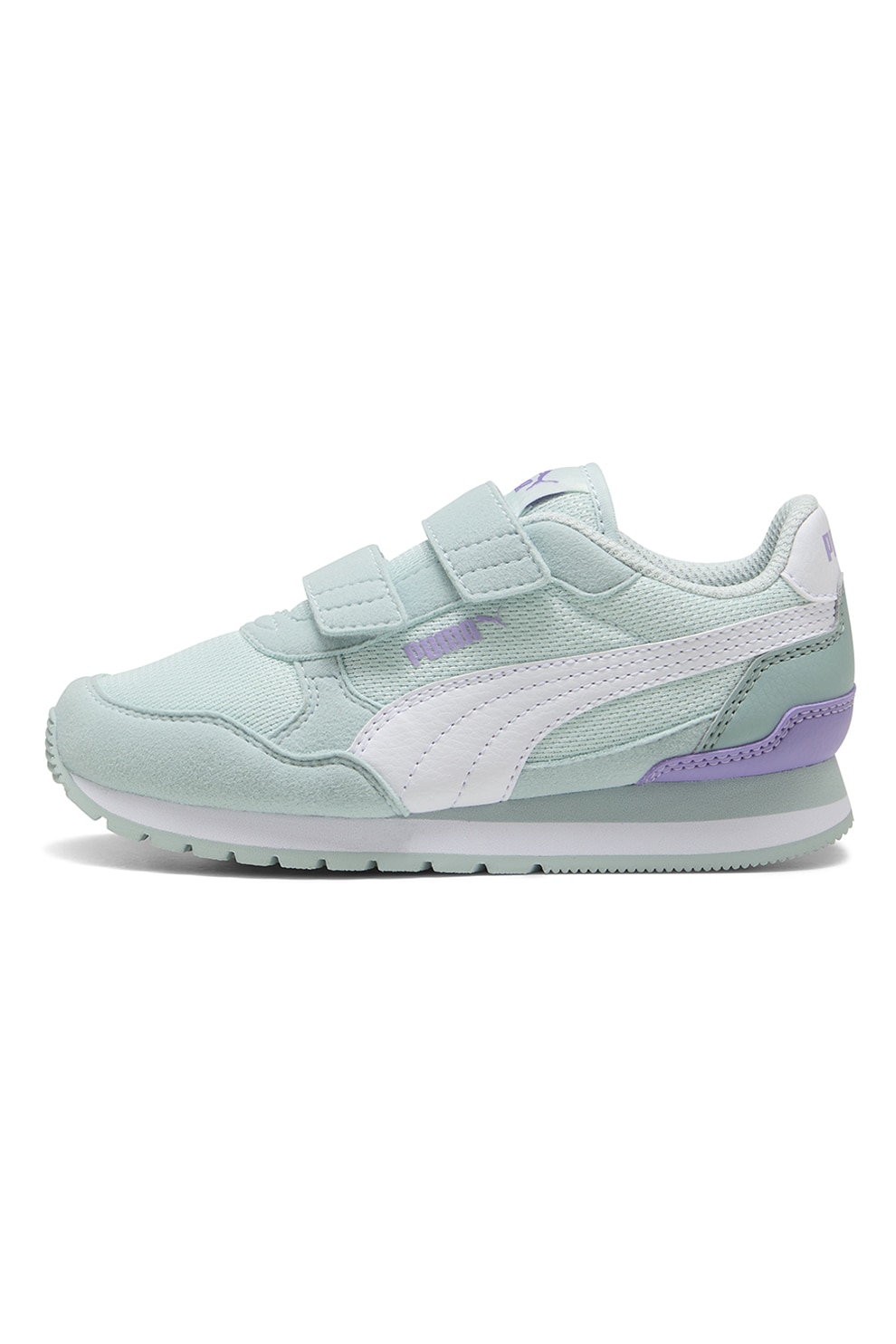 Puma, Pantofi sport ST Runner v4 cu bareta velcro si insertii de plasa, Alb, Ametist, Verde menta, 29 EU
