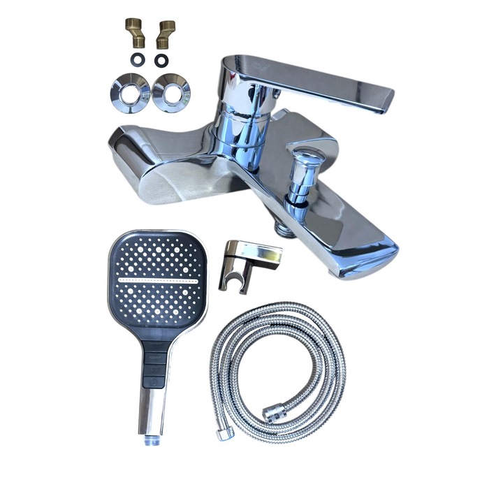 Baterie cada si dus cu furtun 145cm si cap dus cu 3 moduri de curgere, lungime pipa 20 cm de la perete, AVI-4463C