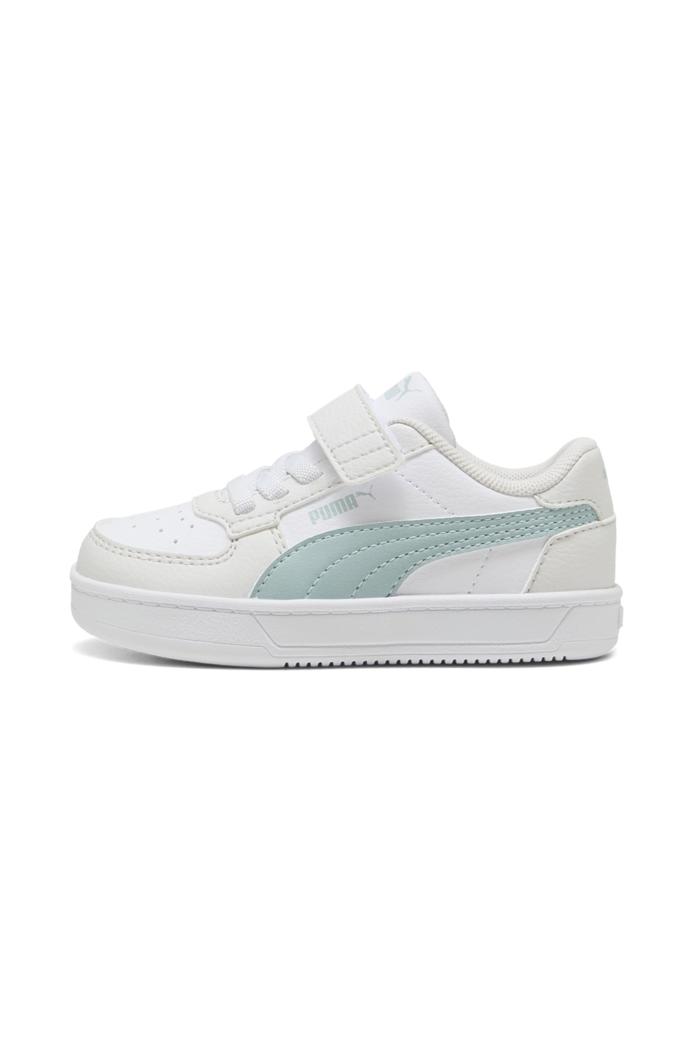 Puma, Pantofi sport Caven 2.0 de piele ecologica, Alb, Gri deschis, Verde menta, 23 EU