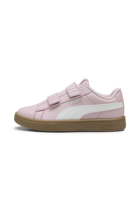 Puma, Pantofi sport Rickie Classic cu velcro, Alb/Roz pal