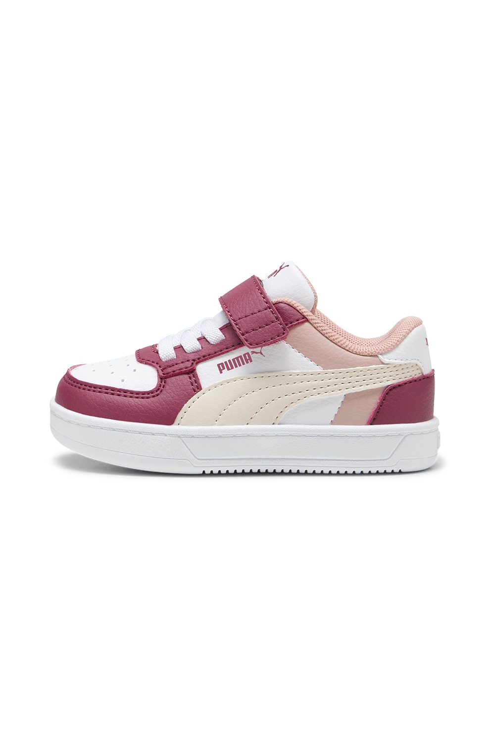 Puma, Pantofi sport Caven 2.0 cu velcro si model colorblock, Alb, Roz zmeuriu, Piersica, 22 EU