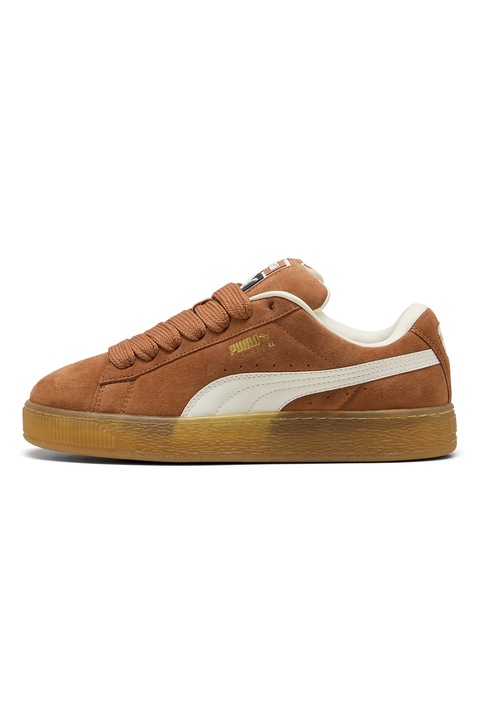Puma, Pantofi sport XL Jasmine din piele intoarsa cu sireturi de rezerva, Alb/Maro cognac
