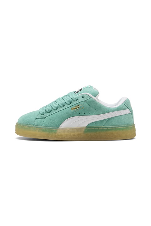 Puma, Pantofi sport XL Jasmine din piele intoarsa cu sireturi de rezerva, Alb/Albastru aquamarin
