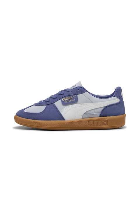Puma, Pantofi sport Palermo de piele intoarsa si piele, Alb/Albastru indigo