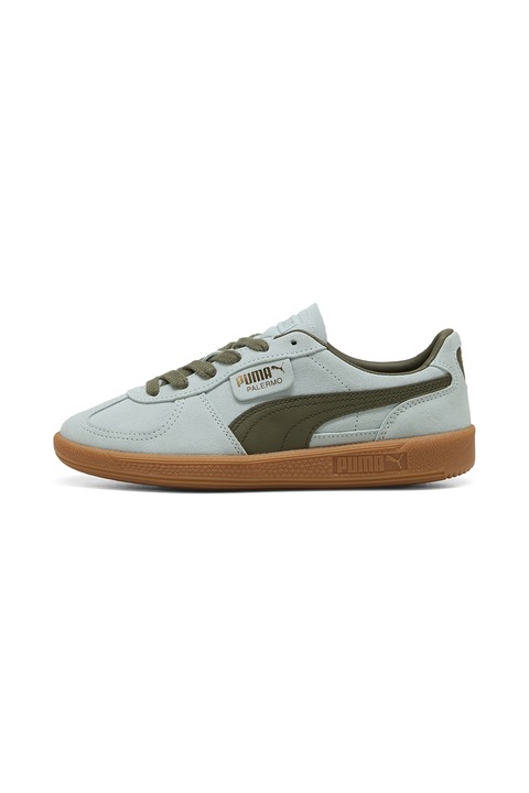 Puma, Pantofi sport Palermo de piele intoarsa si piele, Verde/Albastru pal