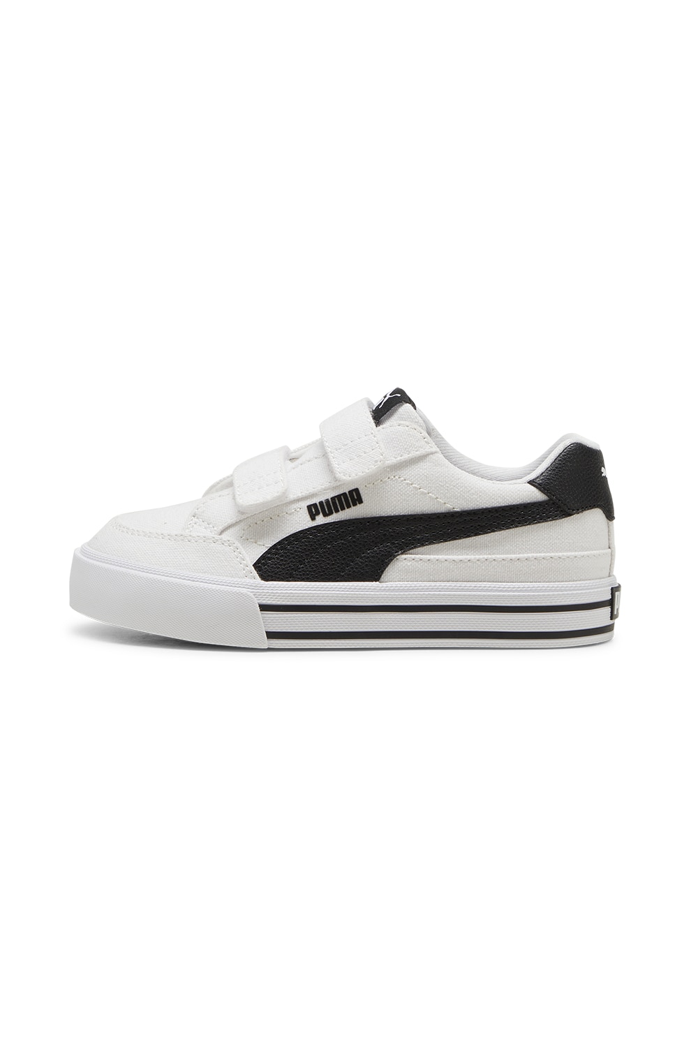 Puma, Pantofi sport cu velcro Court Classic, Negru, Alb murdar, 32.5 EU