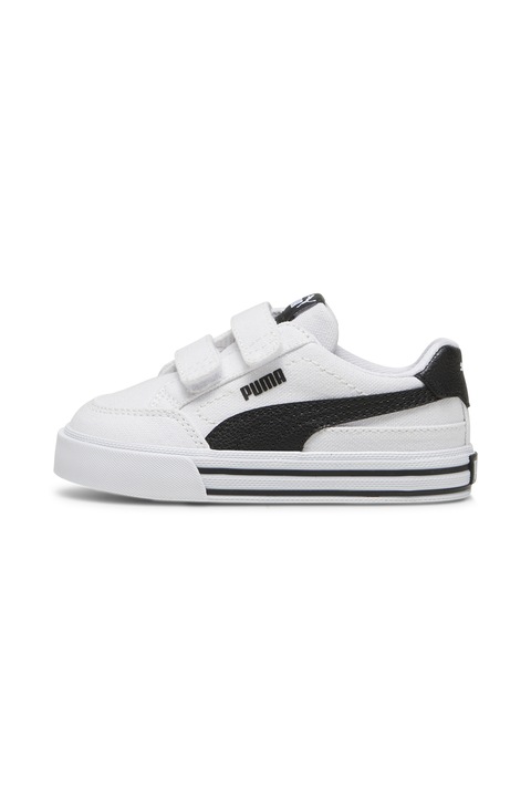 Puma, Pantofi sport Court Classic cu velcro, Negru/Alb murdar