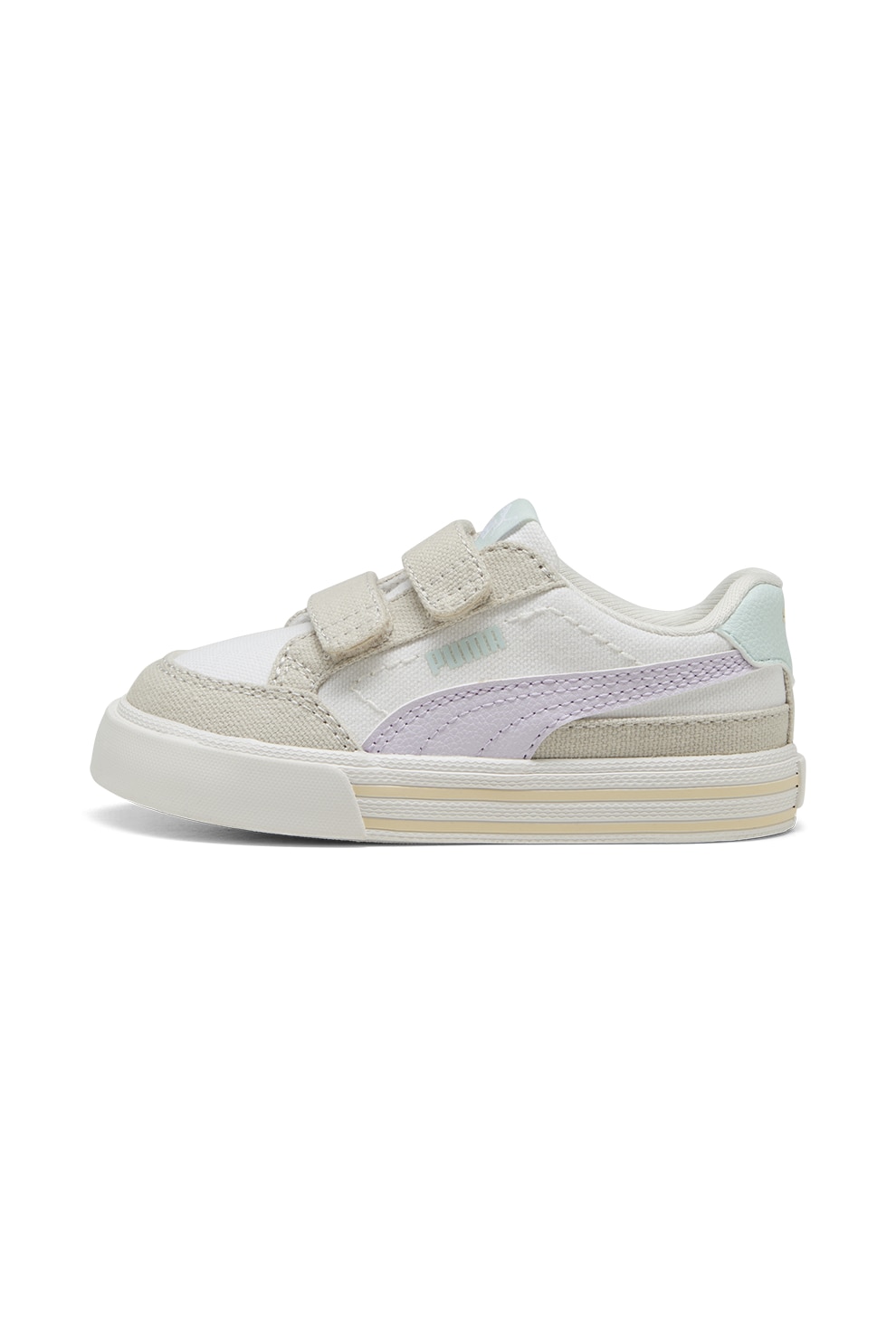 Puma, Pantofi sport Court Classic cu velcro, Alb, Maro nisip, Lila, 20 EU
