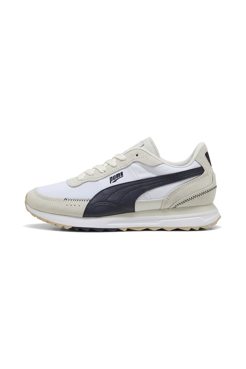 Puma, Road Rider uniszex sneaker nyersbőr részletekkel, Fehér/Sötétkék/Homokbarna
