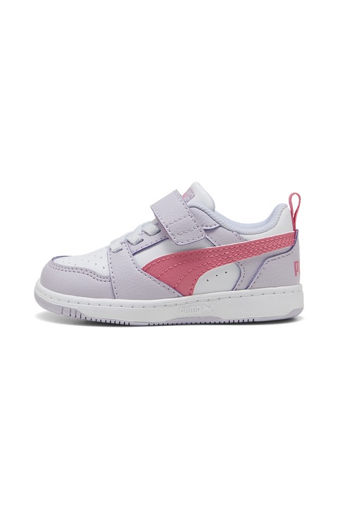 Puma, Pantofi Rebound v6 de piele ecologica, Alb/Coral/Lila