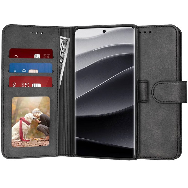 Калъф за Xiaomi Redmi Note 14 Pro+ Plus тип книга 360 Kickstand Wallet Мултифункционален Пълна защита Черен