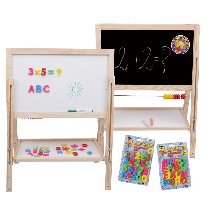 Многофункционална черна дъска за деца, Bczek, регулируема, 60x56x7cm, с магнитни аксесоари и тебешир