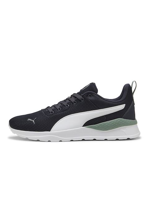 Puma, Спортни обувки Anzarun Line от еко кожа и текстил, Черен/Мръснобял/Папратово зелено