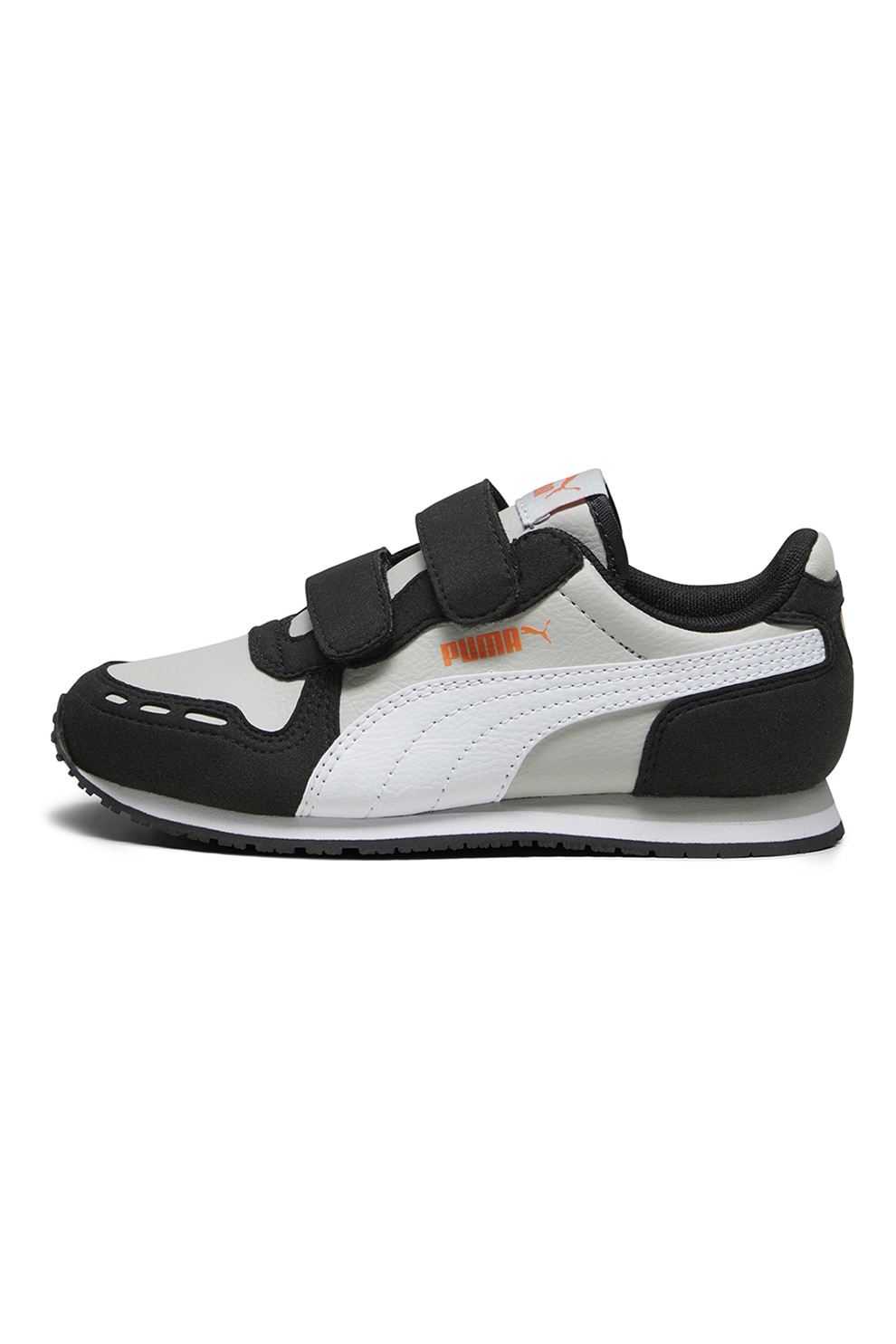 Puma, Pantofi sport Cabana Racer SL 20 de piele ecologica cu inchidere velcro, Negru, Gri deschis, Alb murdar, 32.5 EU