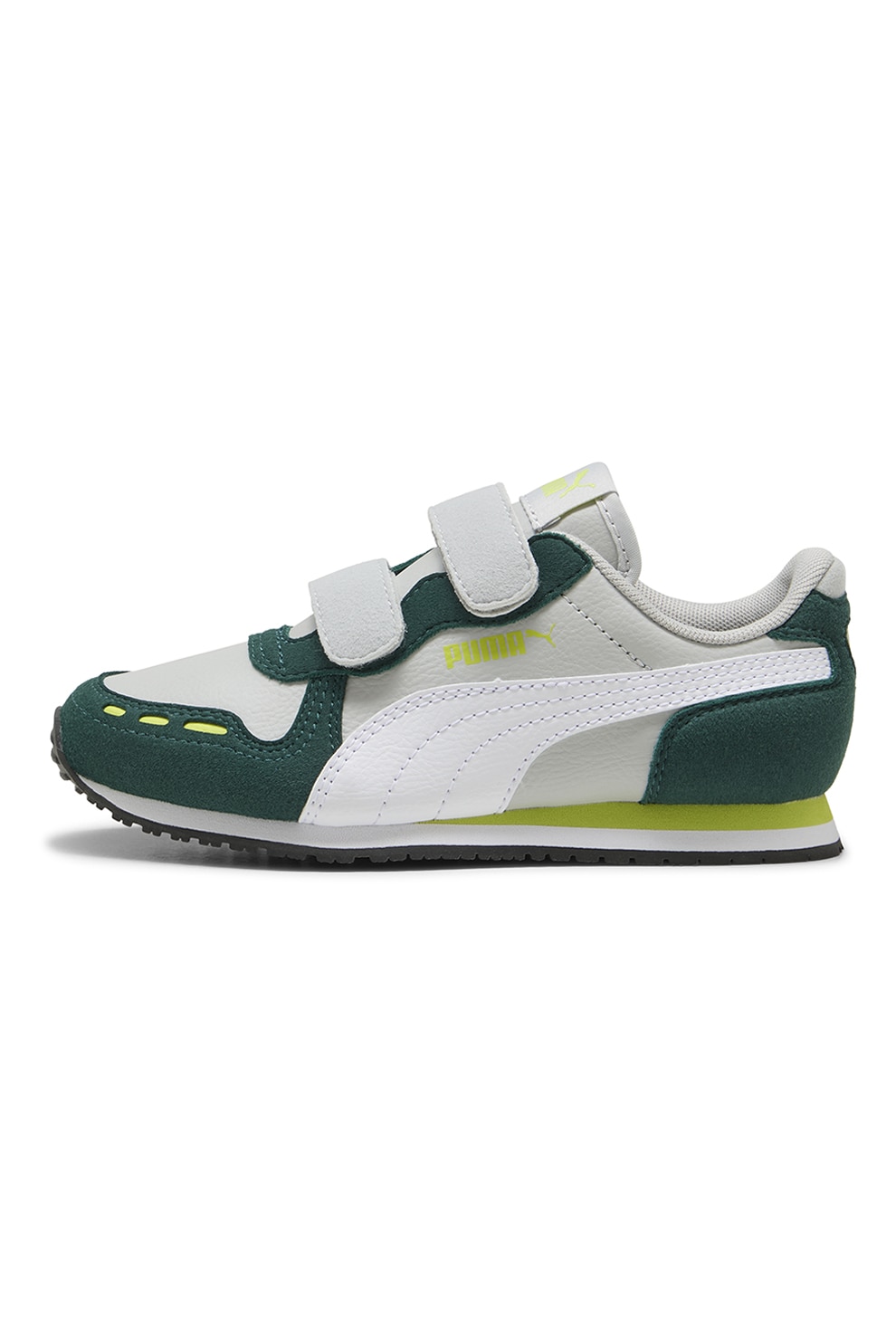 Puma, Pantofi sport Cabana Racer SL 20 de piele ecologica cu inchidere velcro, Gri deschis, Verde aquamarin, Verde lime, 28 EU