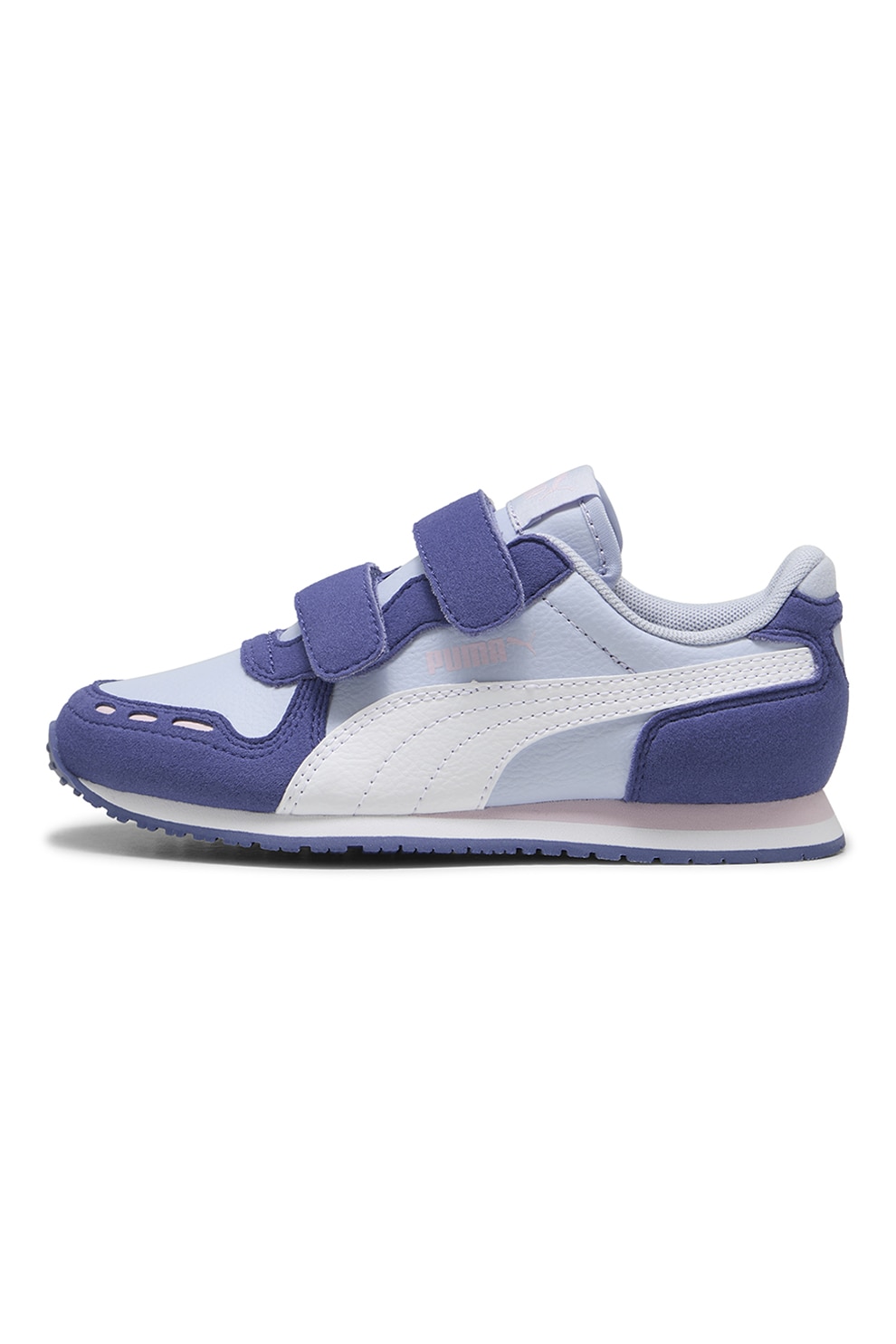 Puma, Pantofi sport Cabana Racer SL 20 de piele ecologica cu inchidere velcro, Albastru pastel, Albastru indigo, Alb murdar, 28 EU