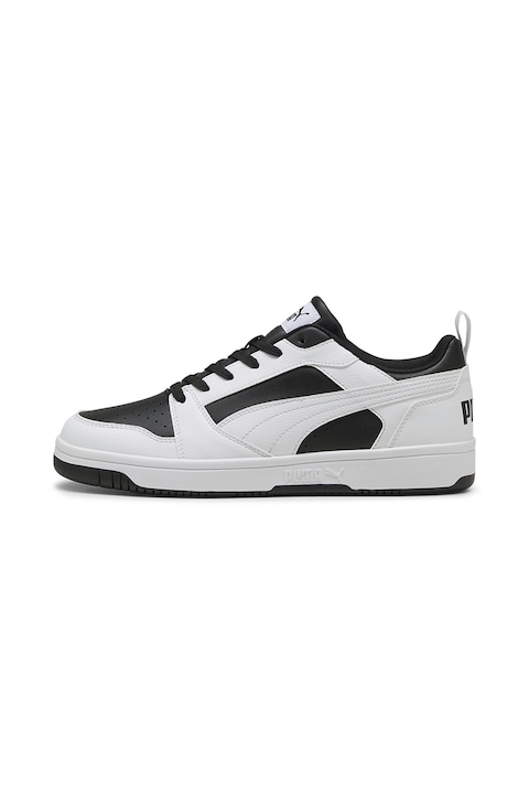 Puma, Pantofi sport unisex Rebound v6 din piele ecologica, Alb/Negru stins