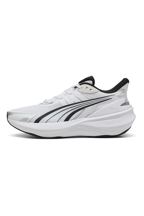 Puma, Pounce Lite uniszex futócipő, Koptatott fekete/Fehér/Sötétszürke