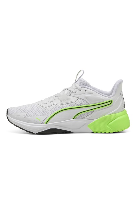 Puma, Pantofi cu detalii logo, pentru fitness, Negru/Verde electric/Alb optic