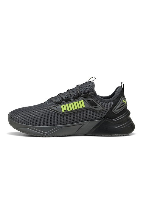 Puma, Uniszex logós futócipő, Fekete/Élénkzöld