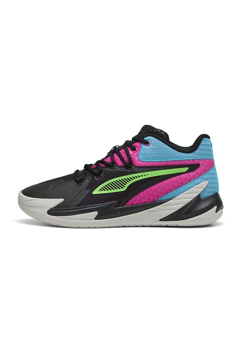 Puma, The Dagger kosárlabdacipő kontrasztos részletekkel, Fekete/Fukszia/Élénkzöld