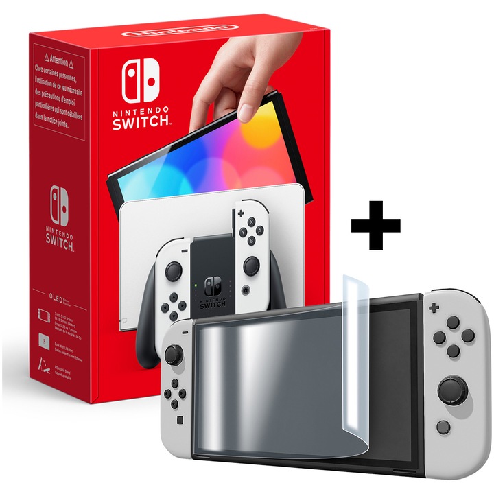 Конзола Nintendo Switch OLED, White + Защитно фолио Hydrogel