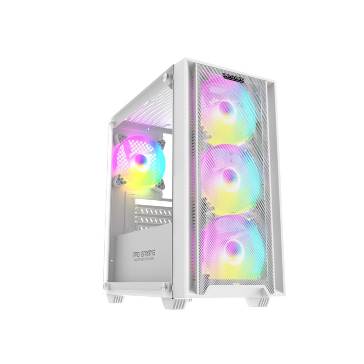 Кутия PRO GAMING ARROW WHITE, Mini Tower, M-ATX, No Source, 4X RGB FAN