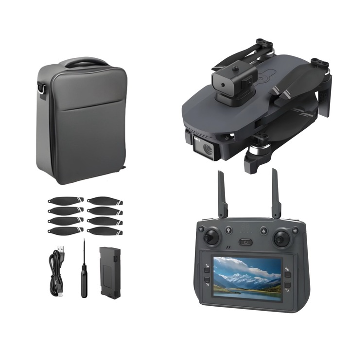 Дрон HexaCraft, модел Vision360 Pro, 5G, GPS, двойна 4K камера, разстояние за управление 1 км, дистанционно управление с вграден голям екран, следвай ме, устойчивост на вятър